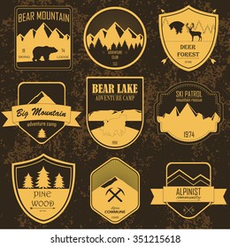 Nature exploration vintage  logos, emblems. outdoor activity symbols. Vector
