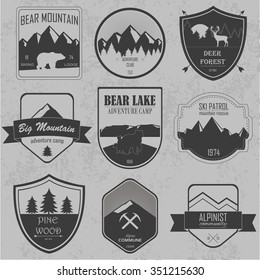 Nature exploration vintage  logos, emblems. outdoor activity symbols. Vector
