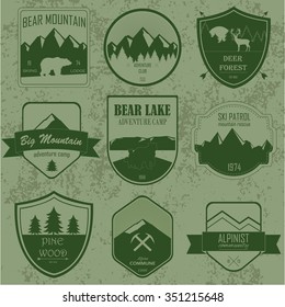 Nature exploration vintage  logos, emblems. outdoor activity symbols. Vector