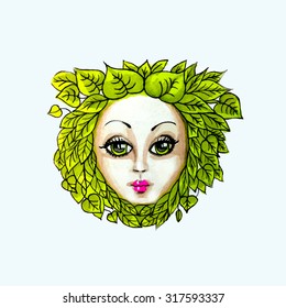 Nature face girl hand drawn Illustration 