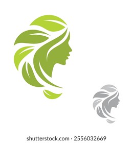 Nature Face and Leaf combination logo design template. Vector illustration