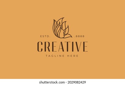 Plantilla de diseño del logotipo de la cara natural. La cabeza de la cara está decorada con algunas hojas de planta. Concepto de diseño de iconos vectores creativos.