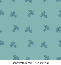 Nature fall seamless pattern in blue pastel tones with simple Leccinum scabrum mushroom ornament. Stock illustration. Vector design for textile, fabric, giftwrap, wallpapers.