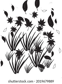 nature fallen leavesand black and white flowers