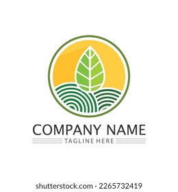 Nature Farm and farming vector logo illustration design. sun farm.Isolated illustration of fields  farm landscape and sun. Concept for agriculture ,harvesting ,natural farm,  organic products.