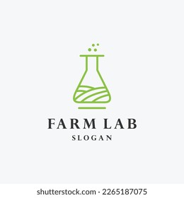 Nature farm lab logo design. Green leaves of line art icon .