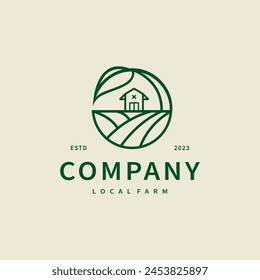 Nature farm line art vector illustration Agriculture logo design
