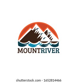 Nature Farm logo design with mountain, river and bird