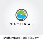 Nature Farm logo design with sun, leaf and water