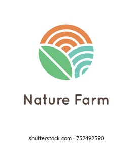 Nature Farm logo design with sun, leaf and water
