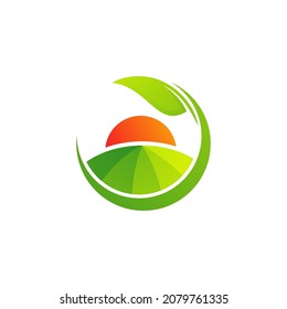 Nature Farm Logo Design Vektorvorlage. Konzept des Agrarlogo