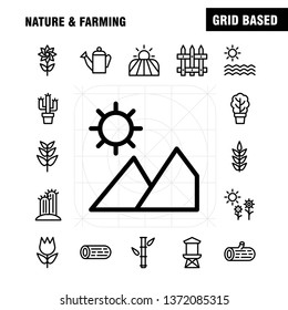 Nature And Farming Line Icon Pack For Designers And Developers. Icons Of Barn, Building, Door, Farm, Farming, Nature, Round, Mountain, Vector