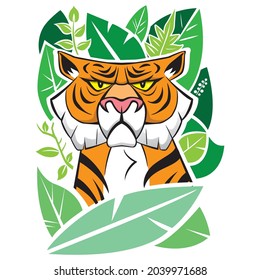 Nature fauna, illustration of a wild tiger animal, colorful. Ideal for educational and informational materials