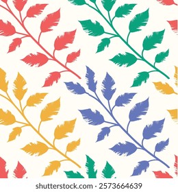 Nature Feather Leaf  Colorful Seamless pattern