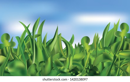 Nature. Field green grass. Spring green grass. 3d realistic landscape. Backround green grass. Vector illustrator.
