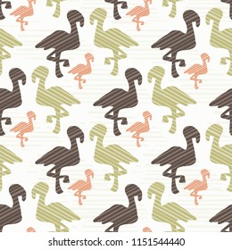 Nature Flamingo Silhouette Seamless Vector Pattern Background, Hand Drawn Wild Animals Illustration for Nursery Room Decor, New Parents Scrapbooking, Kids Fashion Prints, Cute Baby Blog Backgrounds