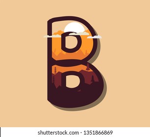 The Nature flat design illustration concept alphabet B, you can use for Logo, full color, mountain