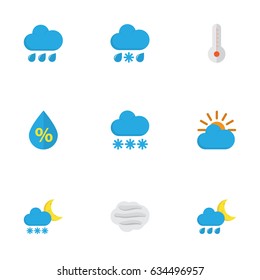 Nature Flat Icons Set. Collection Of Snow, Frosty, Sunny And Other Elements. Also Includes Symbols Such As Snow, Rain, Winter.