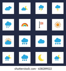 Nature Flat Icons Set. Collection Of Moon, Hailstones, Snow And Other Elements. Also Includes Symbols Such As Variegation, Snow, Hail.