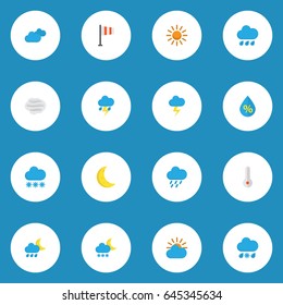 Nature Flat Icons Set. Collection Of Temperature, Moon, Sunny And Other Elements. Also Includes Symbols Such As Frost, Temperature, Storm.