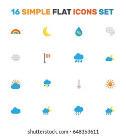 Nature Flat Icons Set. Collection Of Windy, Sunny, Drop And Other Elements. Also Includes Symbols Such As Snow, Sunny, Frosty.