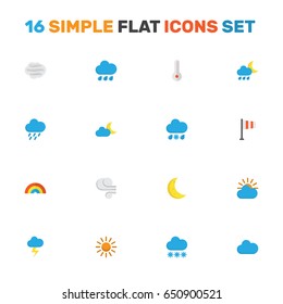 Nature Flat Icons Set. Collection Of Symbols Such As Blizzard, Hot, Snow.
