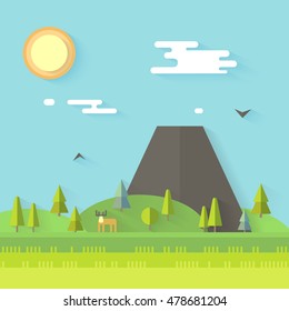 Nature in flat style. Summer landscape. Vector illustration