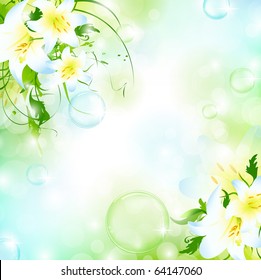 nature floral air background with bubbles