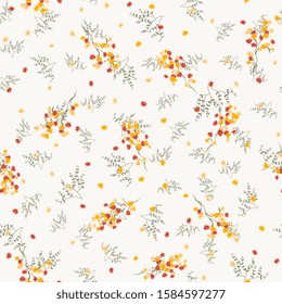Nature floral background greenery pattern in hand drawn watercolor style. Vector foliage with jungle tropical leaf and summer flowers. Botanical hipster, rustic seamless print for wedding cards.