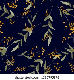 Nature floral background greenery pattern in hand drawn watercolor style. Vector foliage with jungle tropical leaf and summer flowers. Botanical hipster, rustic seamless print for wedding cards.