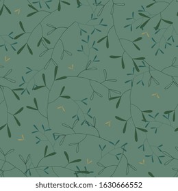 Nature floral background greenery pattern in hand drawn style. Vector emerald foliage with jungle tropical leaf. Botanical hipster, rustic seamless print for wedding cards.