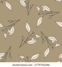 Nature floral background greenery pattern in hand drawn watercolor style. Vector khaki foliage with jungle tropical leaf and summer flowers. Botanical hipster, rustic seamless print for wedding cards.