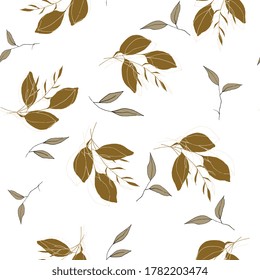 Nature floral background greenery pattern in hand drawn watercolor style. Vector khaki foliage with jungle tropical leaf and summer flowers. Botanical hipster, rustic seamless print for wedding cards.
