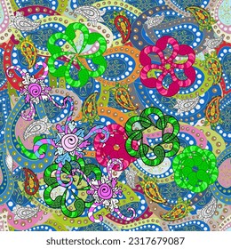 Nature. Floral collage. Nice pattern in the small flower. -blue, green and orange flowers. Floral background. Flower composition. Vector pattern.