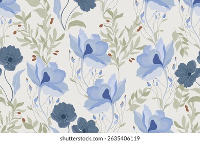 Nature floral combine and. Botanical prints. Motifs detail. Aesthetic nature. Illustration floral seamless pattern. Professional graphic design. Decor, wallpaper, flower, textile, surface fabric