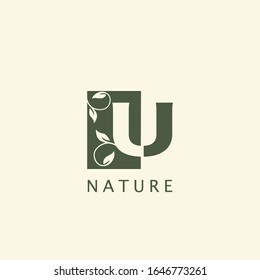 Logo de la carta inicial U de la naturaleza floral.