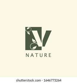 Nature Floral Leaf Initial Letter V logo.