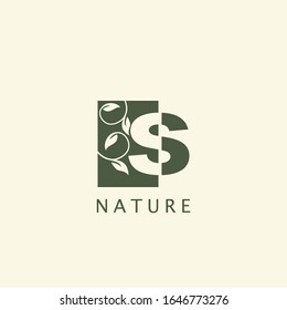 Logo de la carta inicial S de la naturaleza floral.
