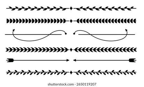 Divisor de linha floral de natureza para o separador de layout de texto Decoração Elemento Coleção.Vetor ilustração 
