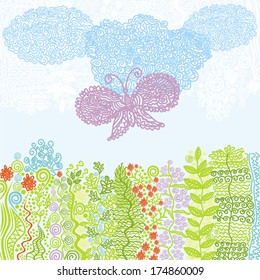 Nature floral pattern background butterfly vector illustration