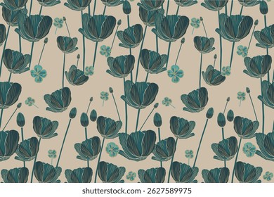 Nature floral seamless pattern. Hand draw flower. Ethnic flower. Floral design print for all. Texture design, textile, fabric, printing. Art flowers pattern. Luxury, fabric, wrapping, textile