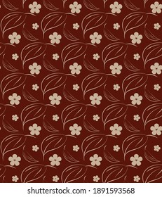 El concepto de naturaleza es un patrón sin fisuras. Esbozar el diseño de hojas, flores dibujado a mano. El fondo marrón es fácil de cambiar. Vector 10