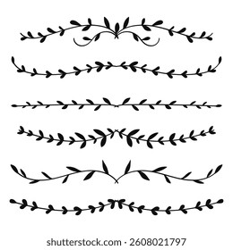  Nature Floral Silhouette Vine Line Divider for Text Layout Separator Decoration Element Collection.Vector Illustration.