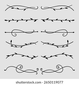 Natureza floral vines linha divisores e texto separadores coleção. Ilustração vetorial.
