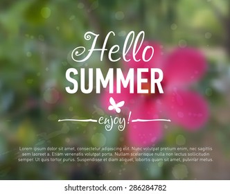 Nature flower blurred background with design text. Web-design template. Site. Banner. Vector illustration.