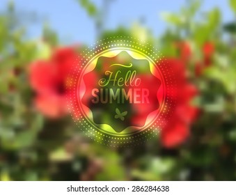Nature flower blurred background with designed text and badge. Cyprus island. Web-design template. Landing Site. Banner. Vector illustration.