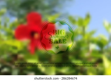 Nature flower blurred background with designed text and badge. Cyprus island. Web-design template. Landing Site. Banner. Vector illustration.