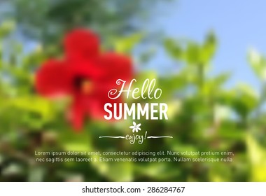 Nature flower blurred background with designed text and badge. Cyprus island. Web-design template. Landing Site. Banner. Vector illustration.