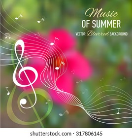 Nature flower blurred background with designed text. Music banner. Vector illustration.