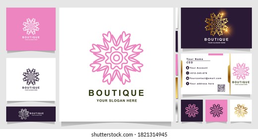 Nature, flower, boutique or ornament logo template with business card design. Can be used spa, salon, beauty or boutique logo design.